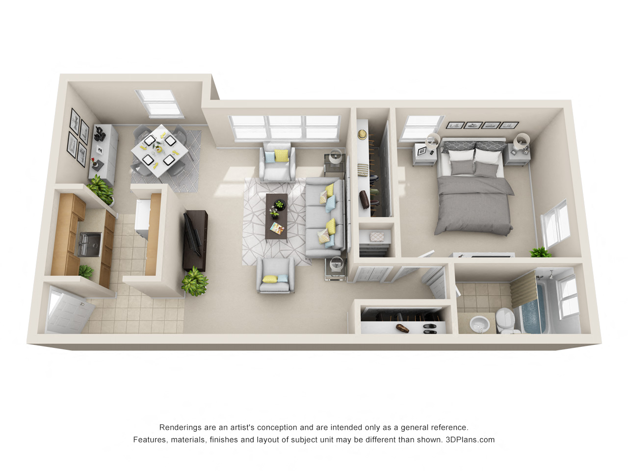 Floor plan for 1 bed, 1 bath, 780 sqft